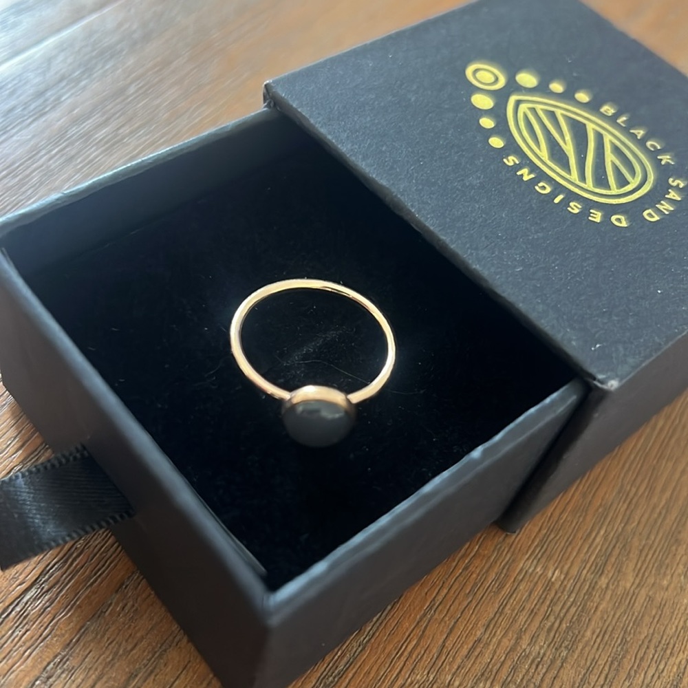 Black Sand Designs Gold and Black Moonstone Solitaire Ring Size 7 - Picture 3 of 4
